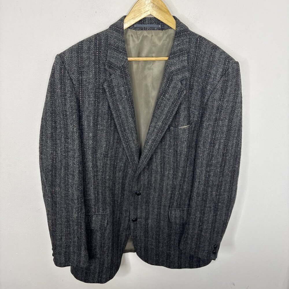 Harris‎ Tweed Men 44L Tall Gray Blazer Sports Coat Wool  Scottish Stripped
